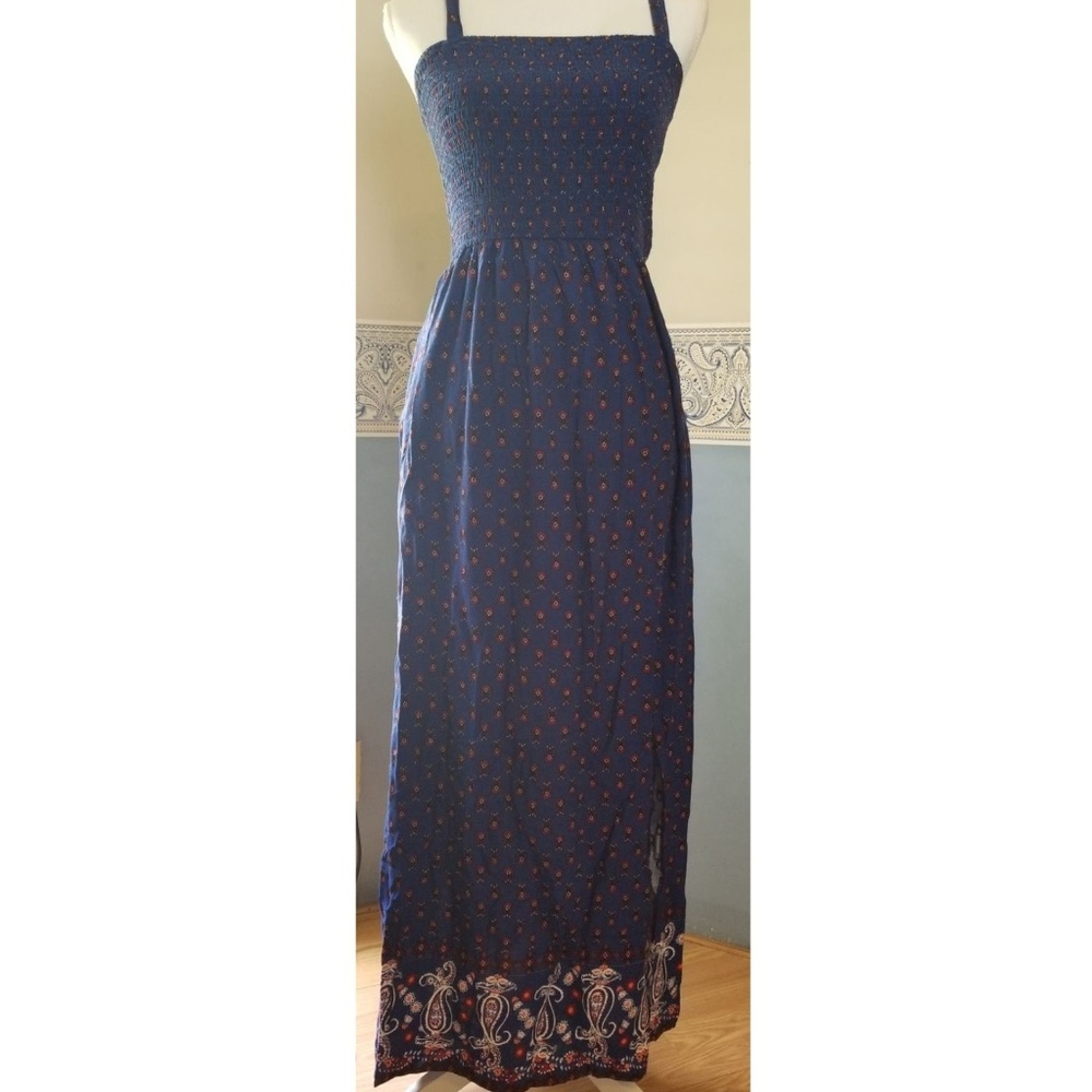 Band Of Gypsies Blue Maxi Dress Side Slit Size S